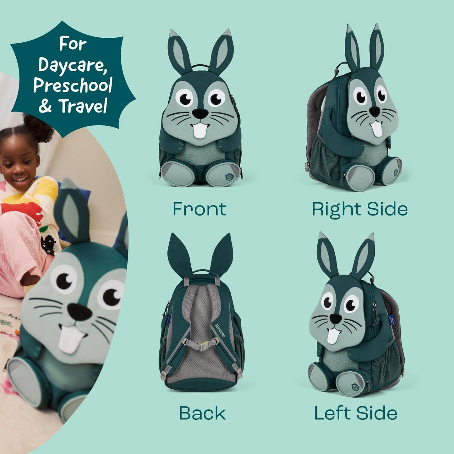Kinderrucksack Grosser Freund, 8 L Hase - Türkis