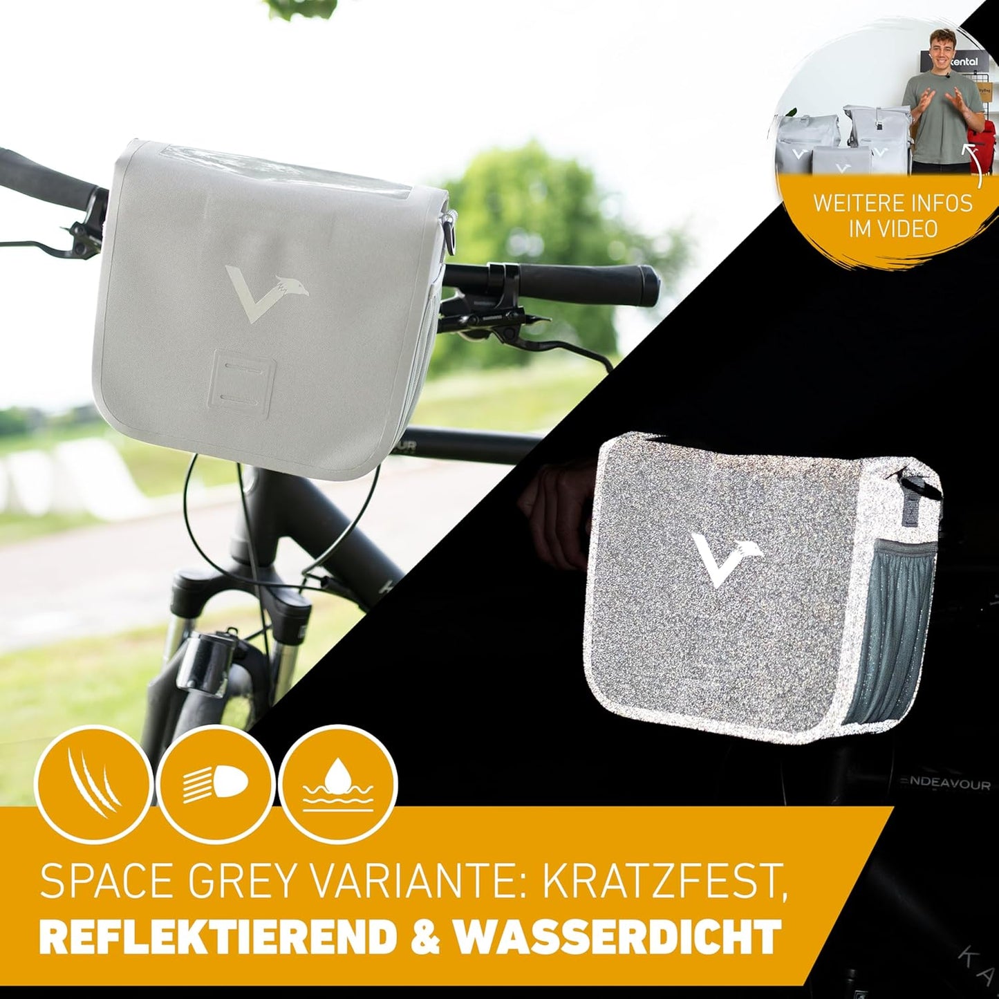 Lenkertasche mit Handyfach, Grau Einzeln