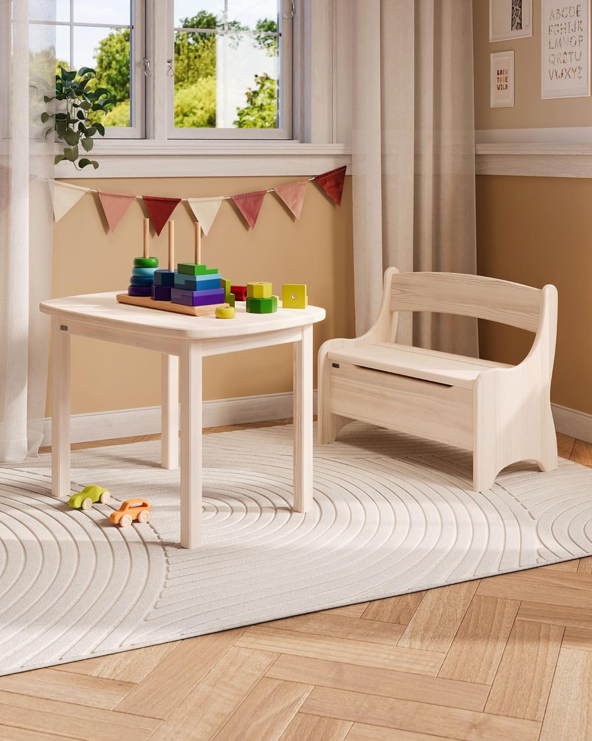 Kindersitzbank Levin mit Geheimfach, Naturweiss
