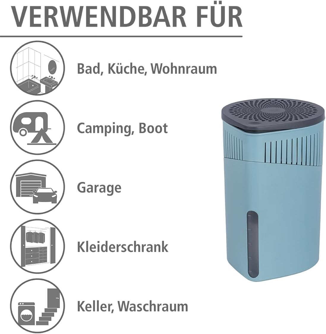 Raumentfeuchter Drop mit nachfüllbarem Granulatblock, Türkis, 23 x 15 x 15 cm, Raumentfeuchter