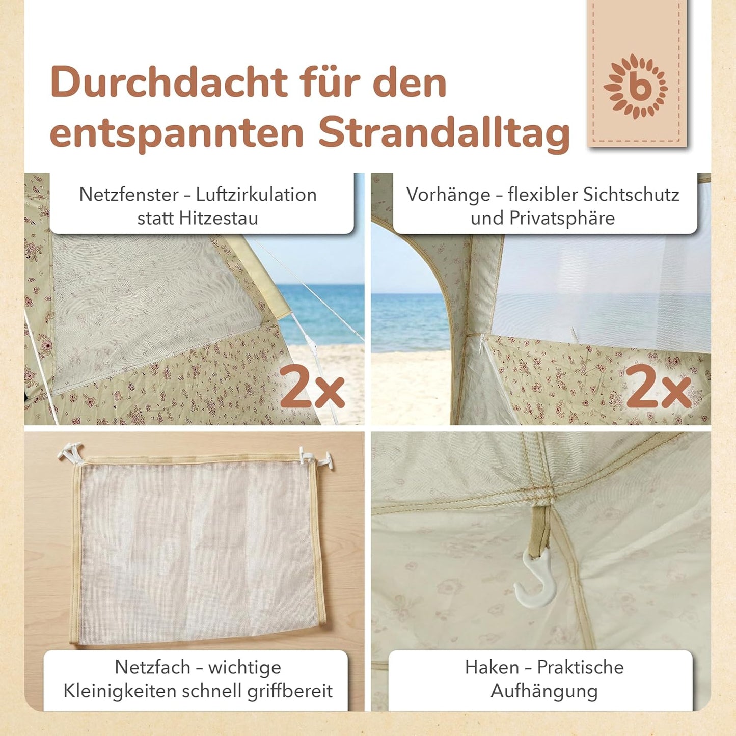 Strandmuschel, Strandzelt Vintage Flowers