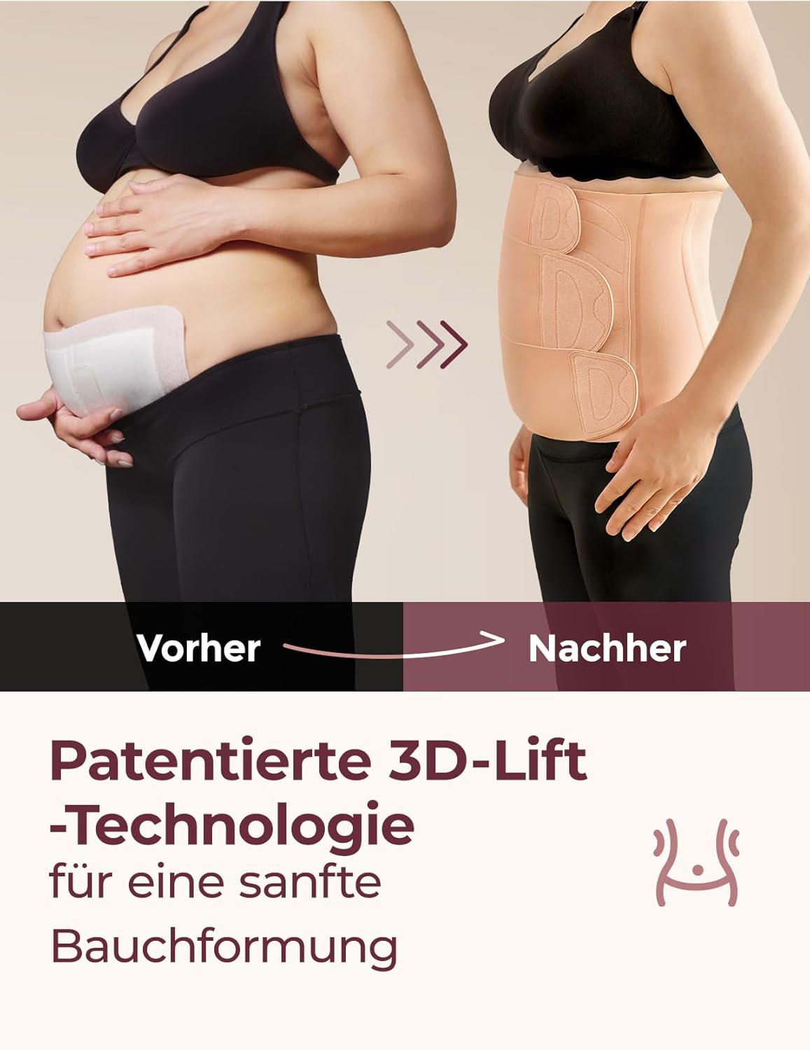 Postpartum Bauchband mit 3D-Kompression & Rückenstütze, XL Lang-Hautrosa