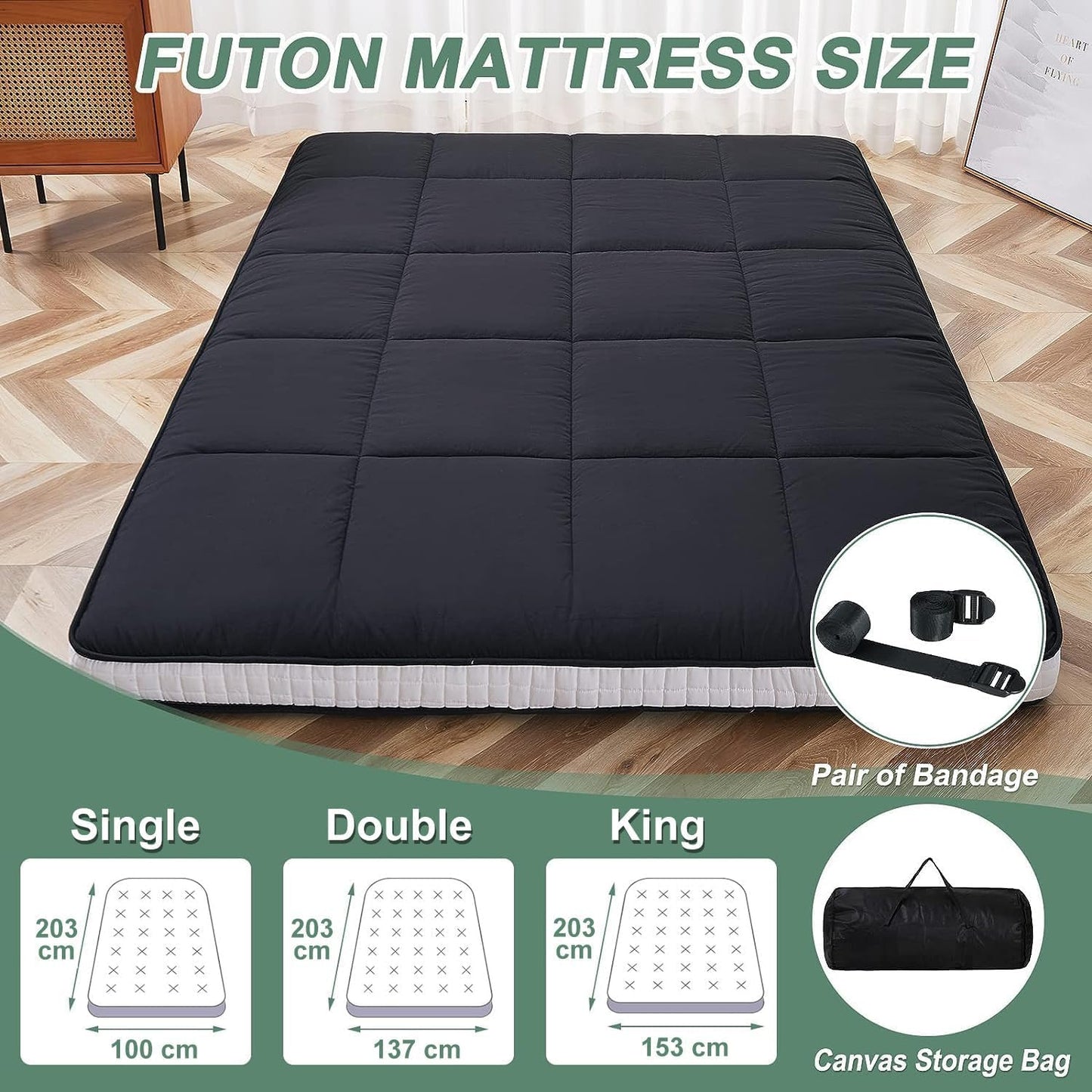 Futon Klappmatratze, 153*203*10CM Schwarz