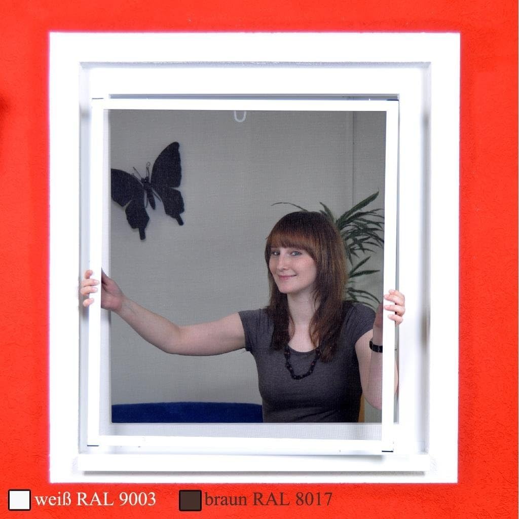 Slim Fliegengitter-Bausatz für Fenster 130 x 220 cm, 130 cm x 220 cm Brauner Rahmen