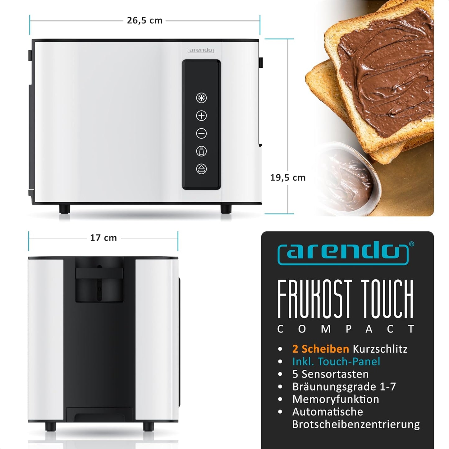 Touch Toaster mit Display und Brotscheibenzentrierung, B: Weiß