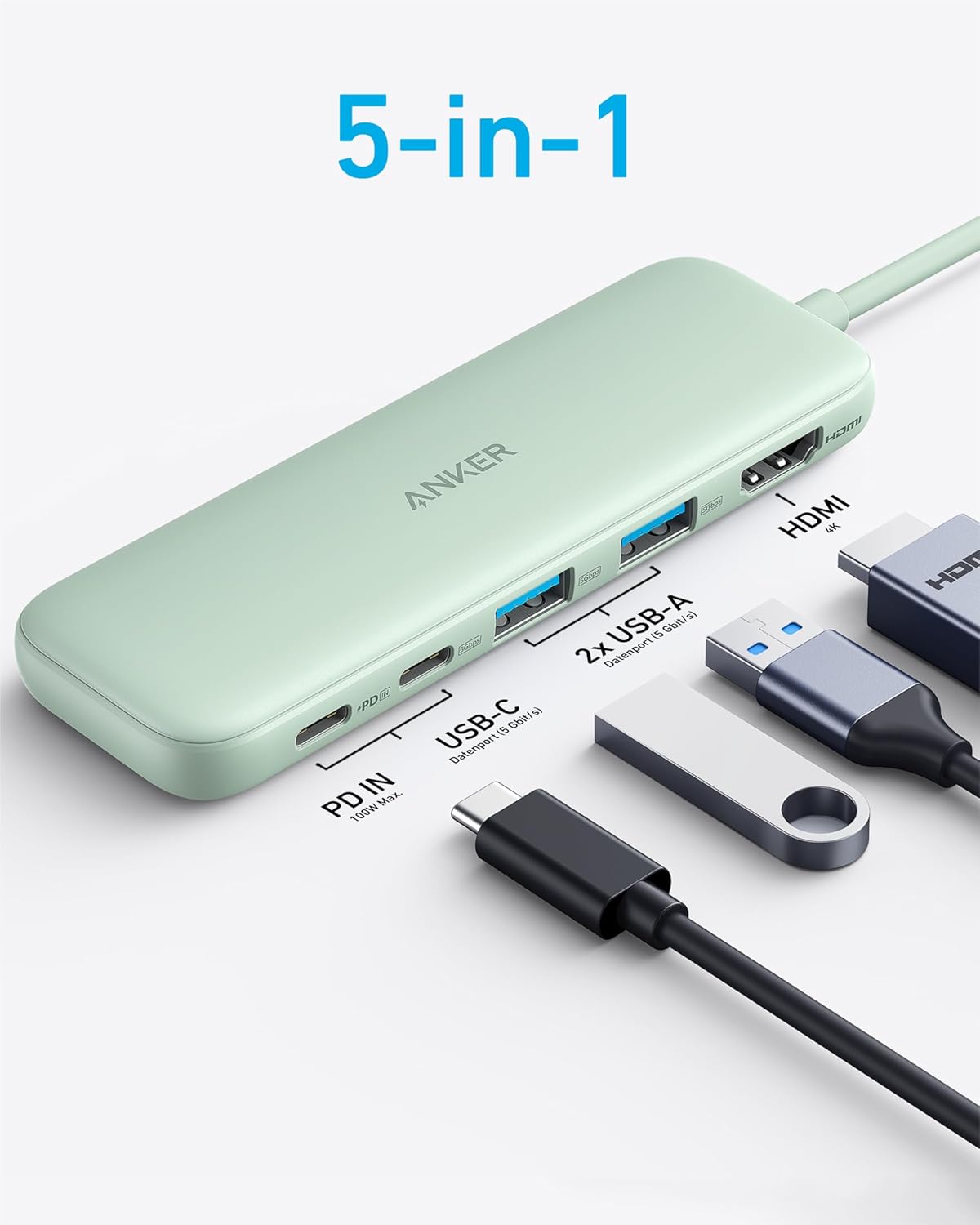 USB-C Hub mit 4K HDMI und 5Gbps Datenanschluss, Grün