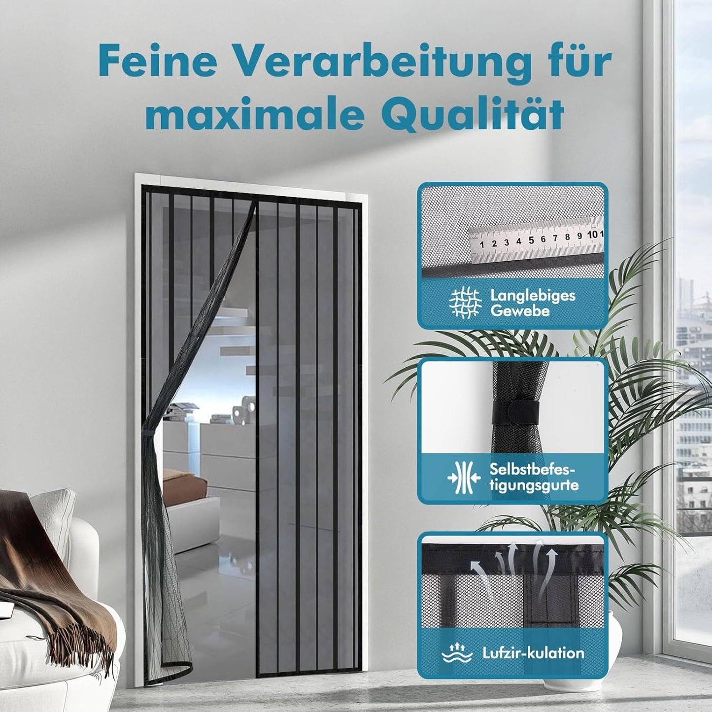 Magnetischer Fliegengitter-Türvorhang, 90x210 cm Schwarz