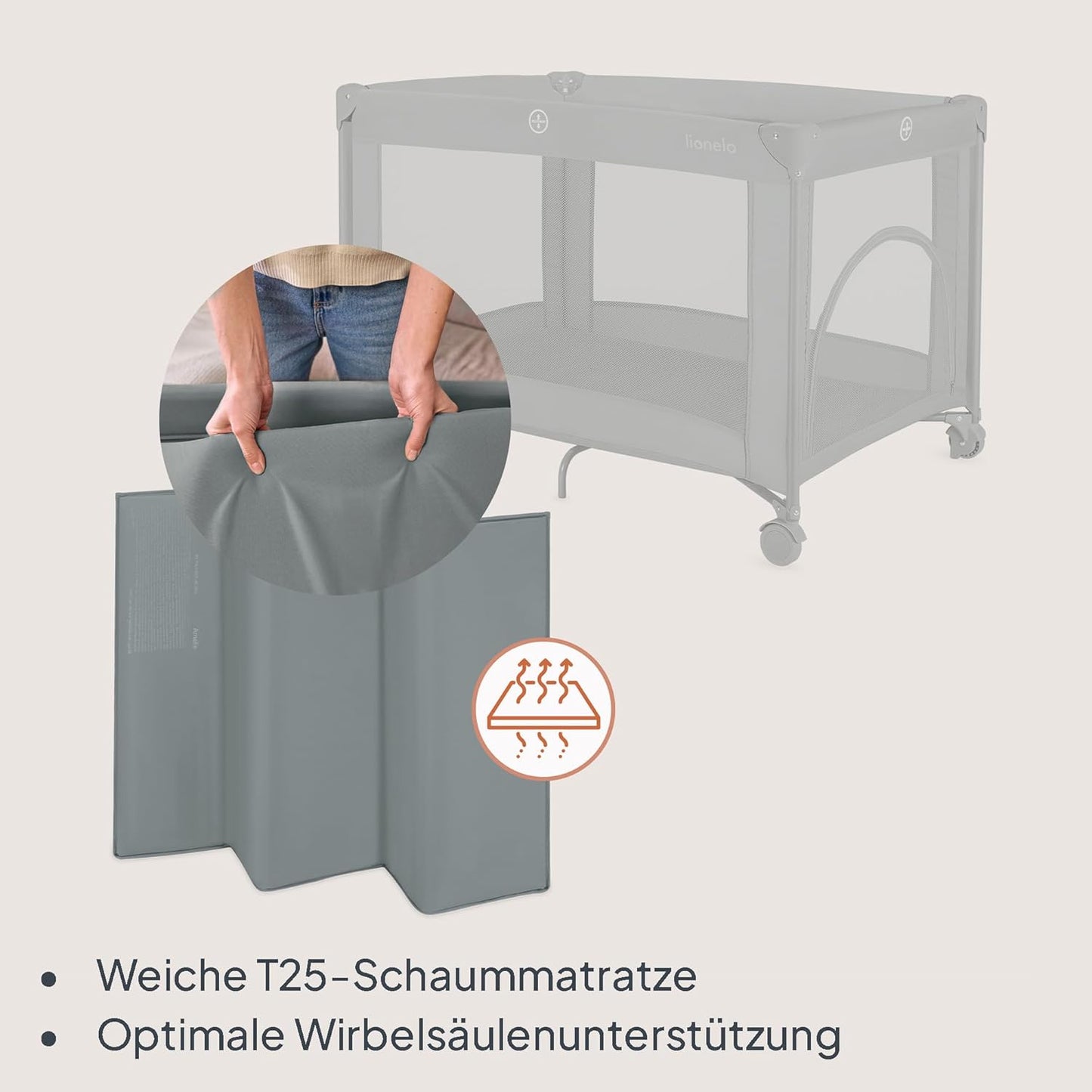 Amelie Baby-Reisebett faltbar mit Matratze, Grau