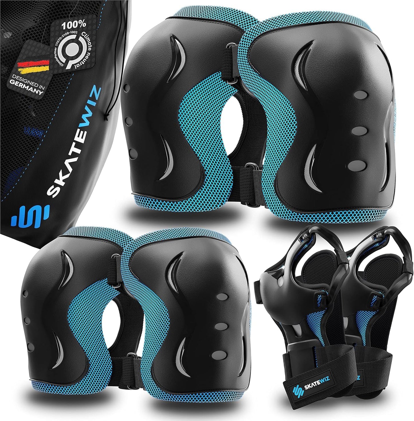 Skate Protektoren Set, S - Kinder & Jugendliche BLAU