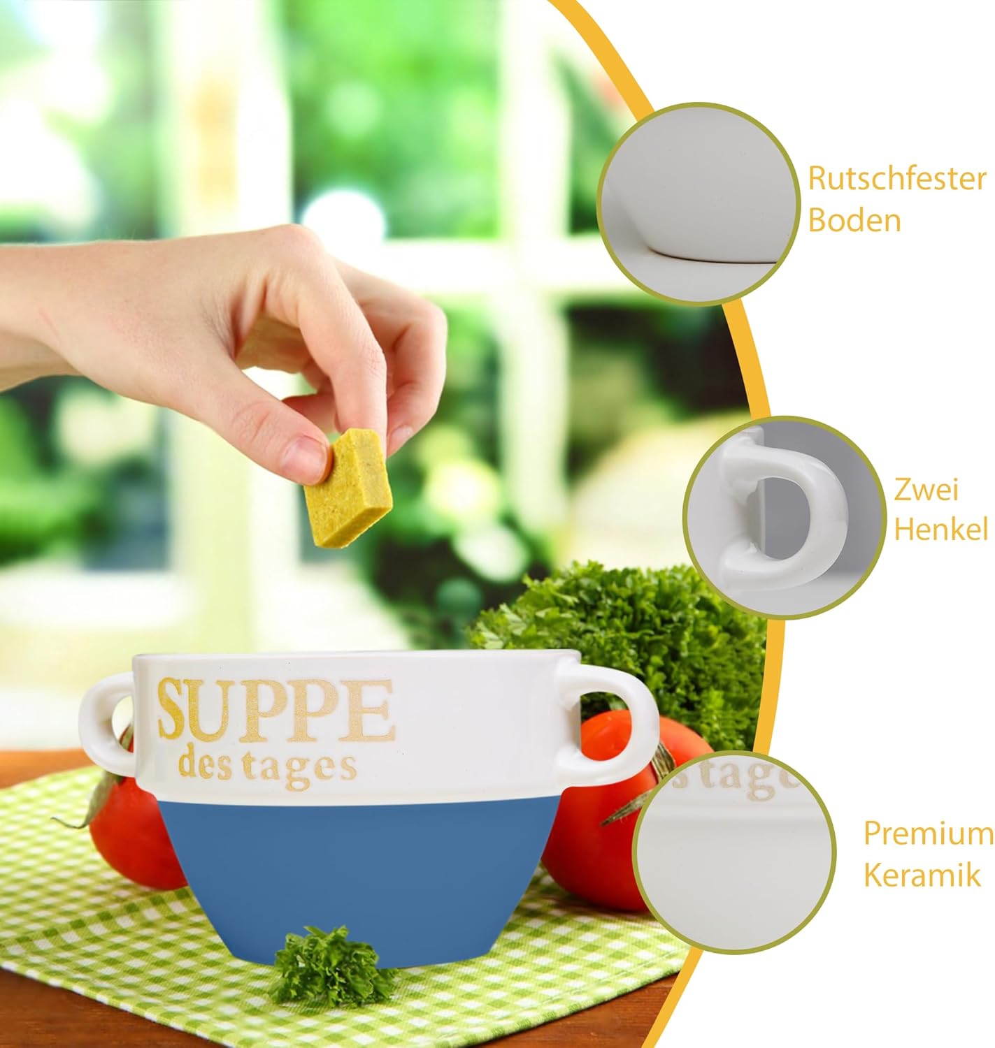 4-teiliges Suppenschalen-Set Suppe des Tages, 4 Stück Blau
