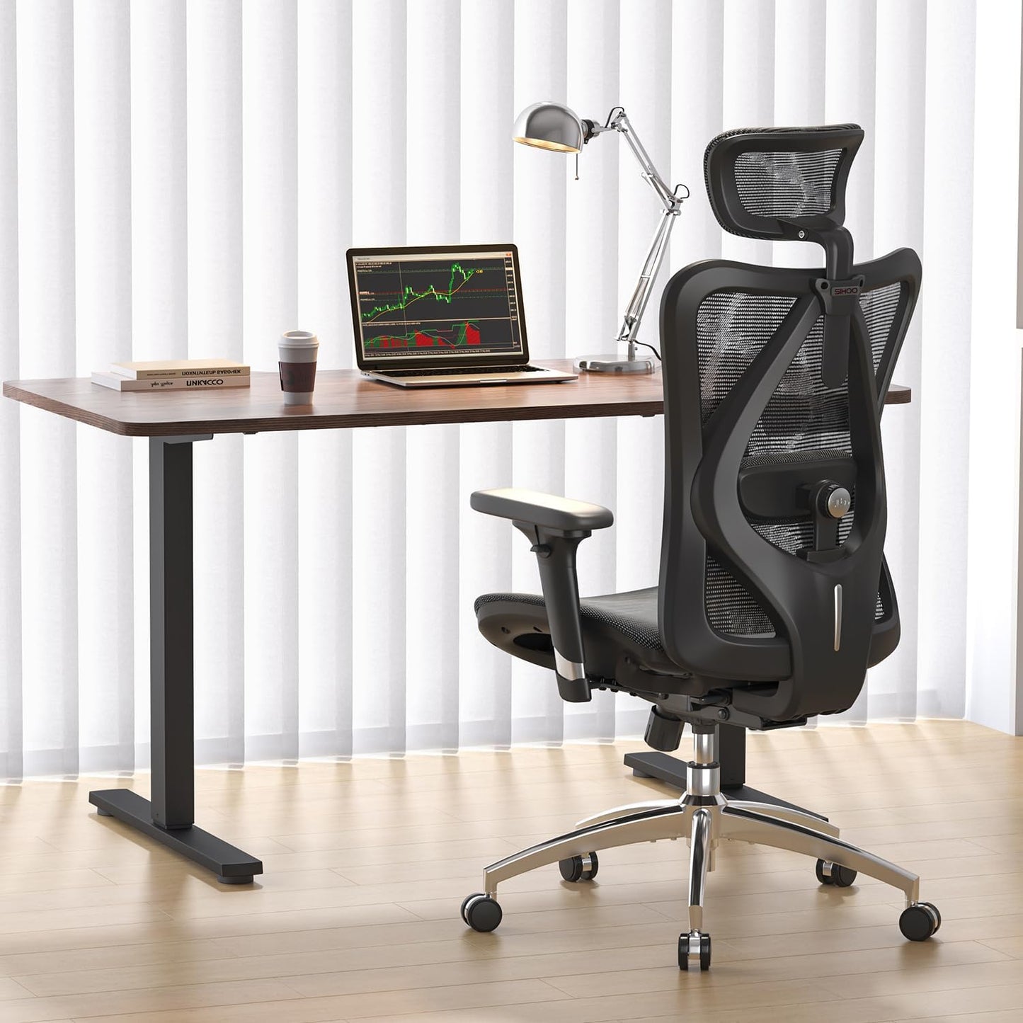 Ergonomischer Bürostuhl M57 mit 3D-Armlehnen und Lendenstütze, Schwarz M57