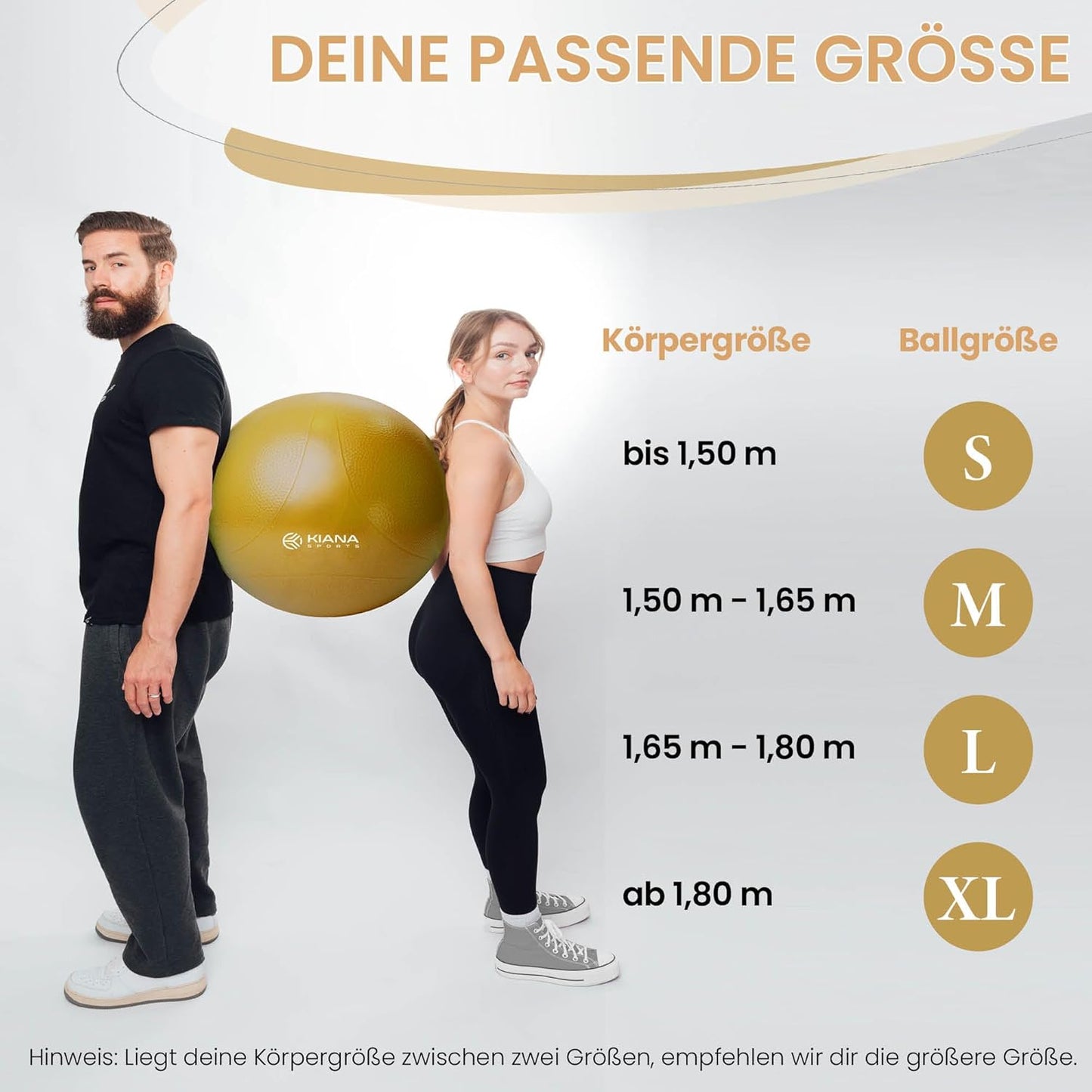 Gymnastik- und Sitzball mit Noppen, inkl. Pumpe, Ockergelb M (für Körpergröße bis 165 cm)