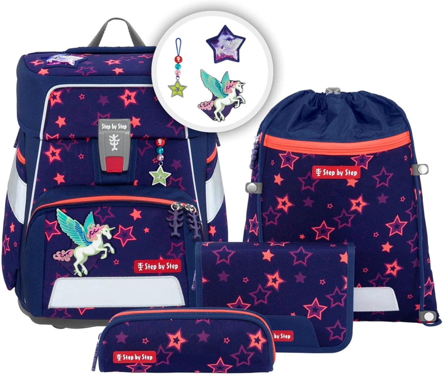 Ergonomisches Schulranzen-Set, 5-teilig, Pegasus Night Nuala, Pegasus Night Nuala - Lila-rosa