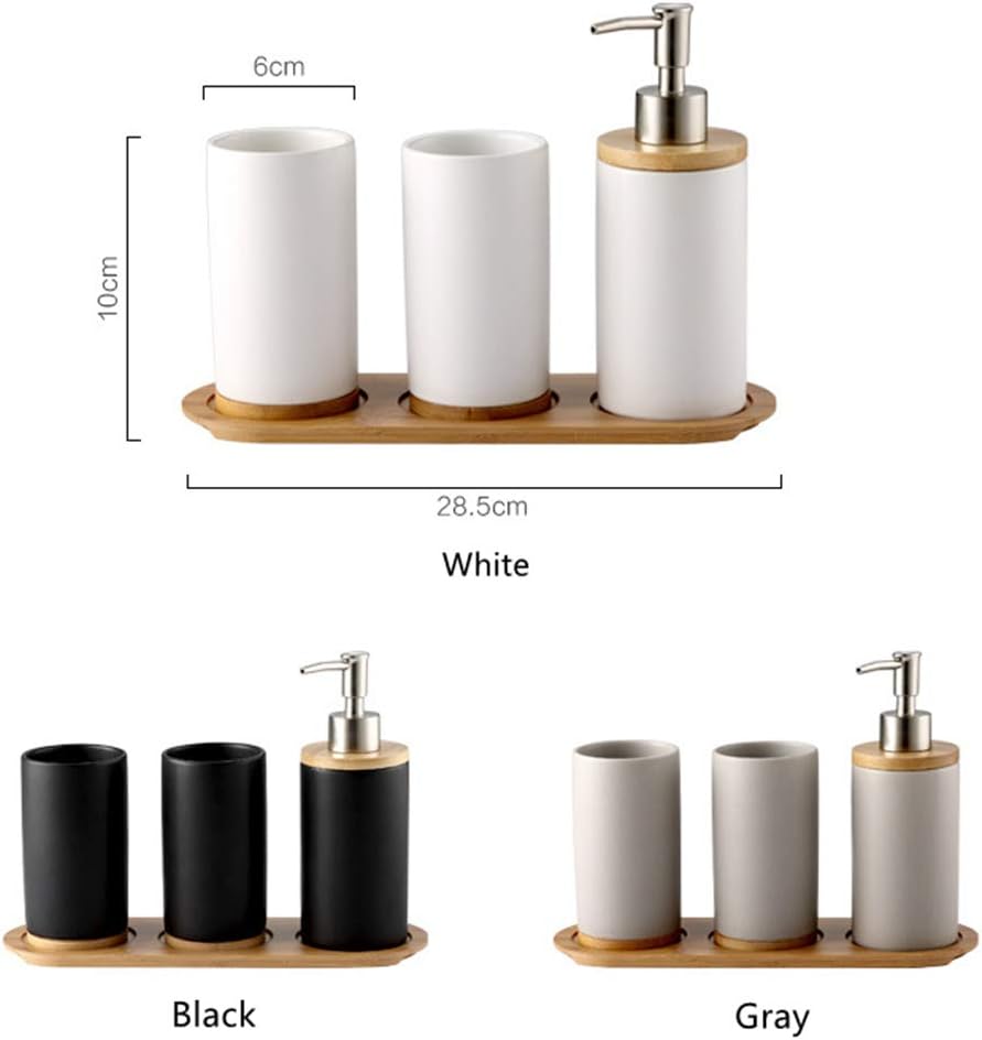 4-teiliges Badezimmer Accessoires-Set mit Zahnbürstenhalter, Seifenspender & Zahnputzbecher, Grau