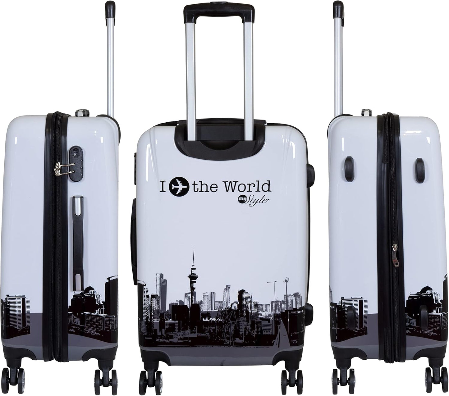 Hartschalenkoffer mit Städtedesign, Citykoffer - Grösse M Fly The World Weiss