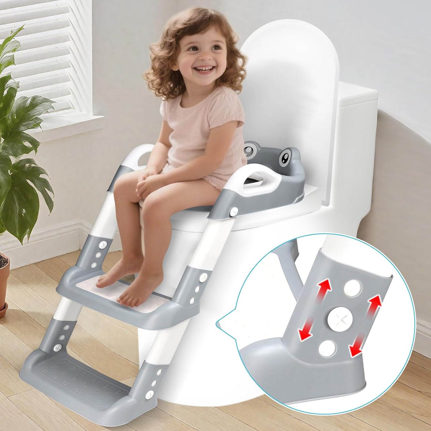 Toilettentrainer mit Treppe für Kinder, Grau