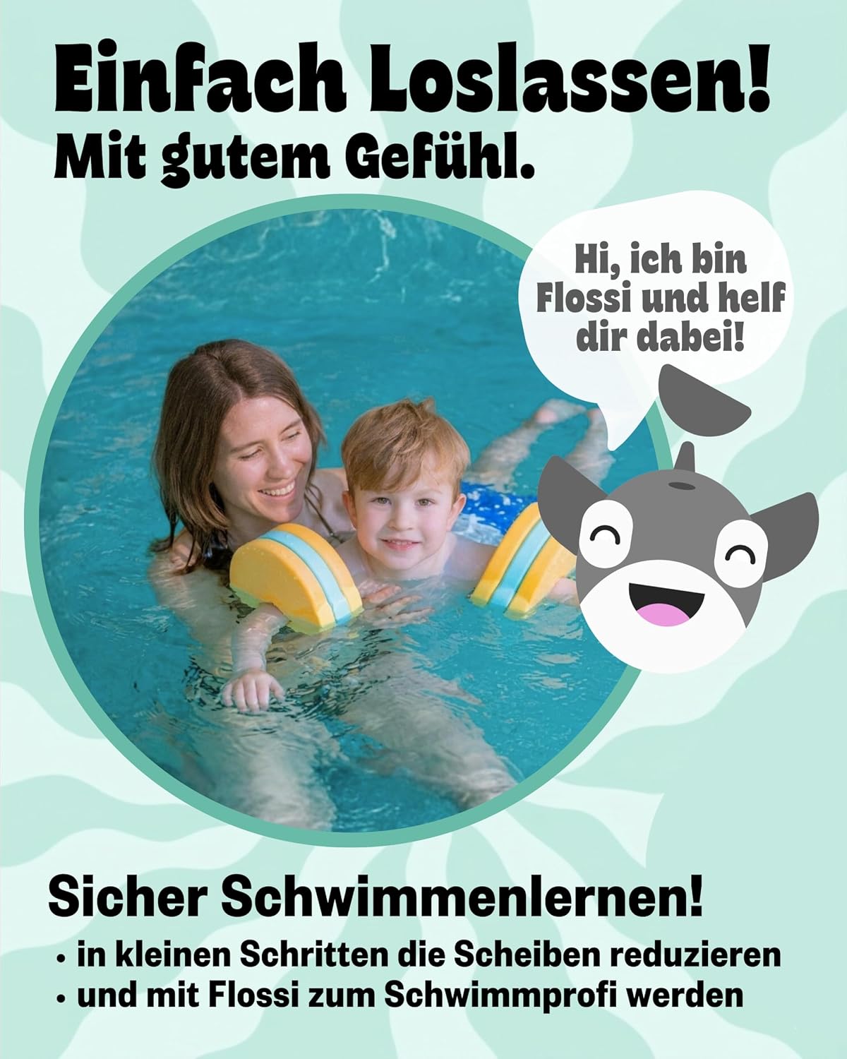 Verstellbare Schwimmscheiben mit Klickverschluss inkl. Sportbeutel, gelb