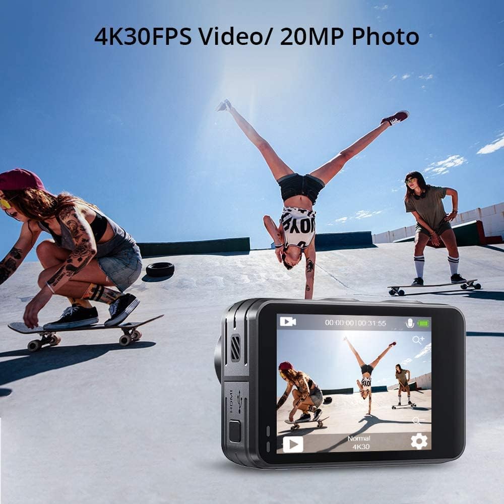 Action Cam 4K30FPS mit Touchscreen und EIS 2.0, Schwarz