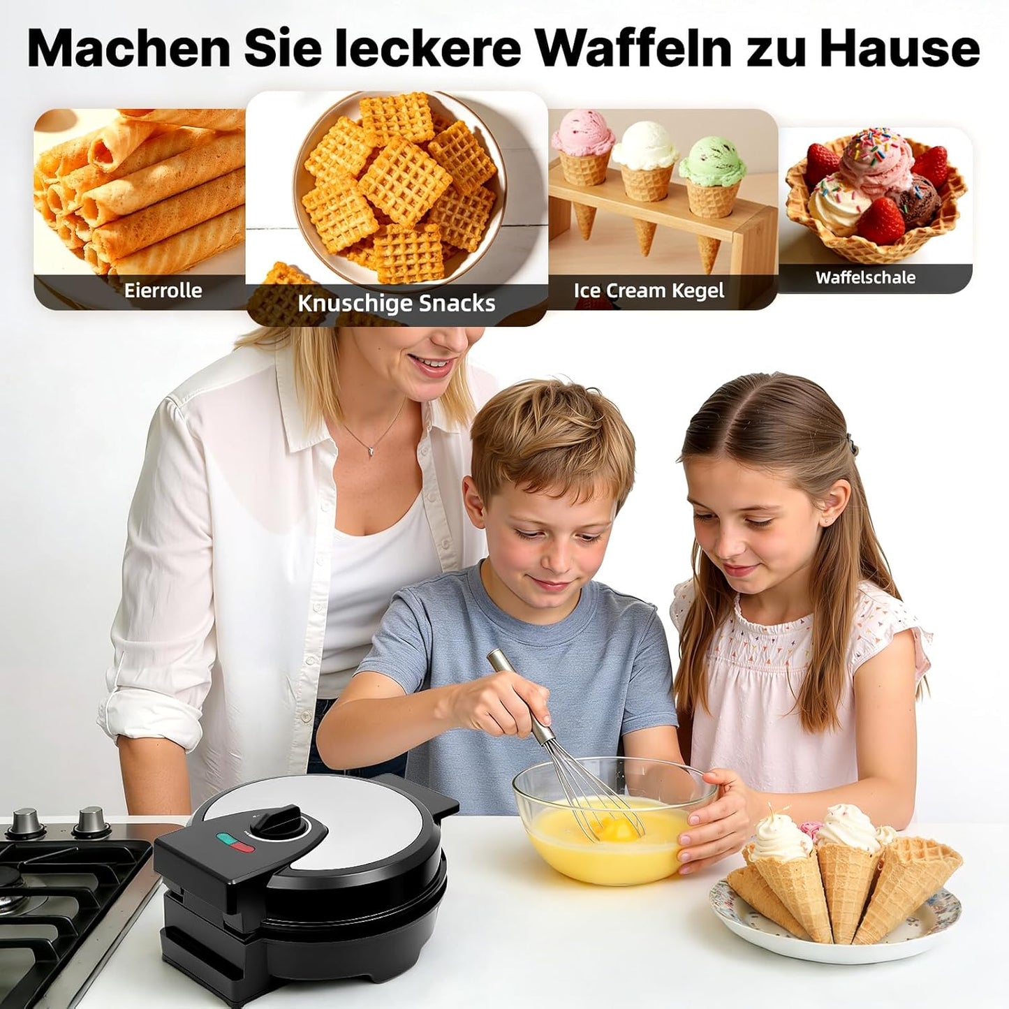 Eiswaffeleisen mit Waffelkegelroller