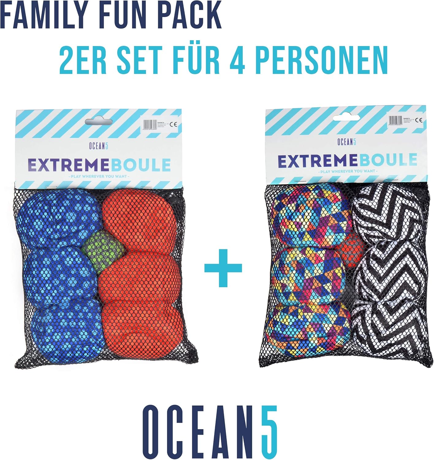Extrem Boule Set für Outdoor Spiele 2er Set, Family Pack - Dots + Ziczac