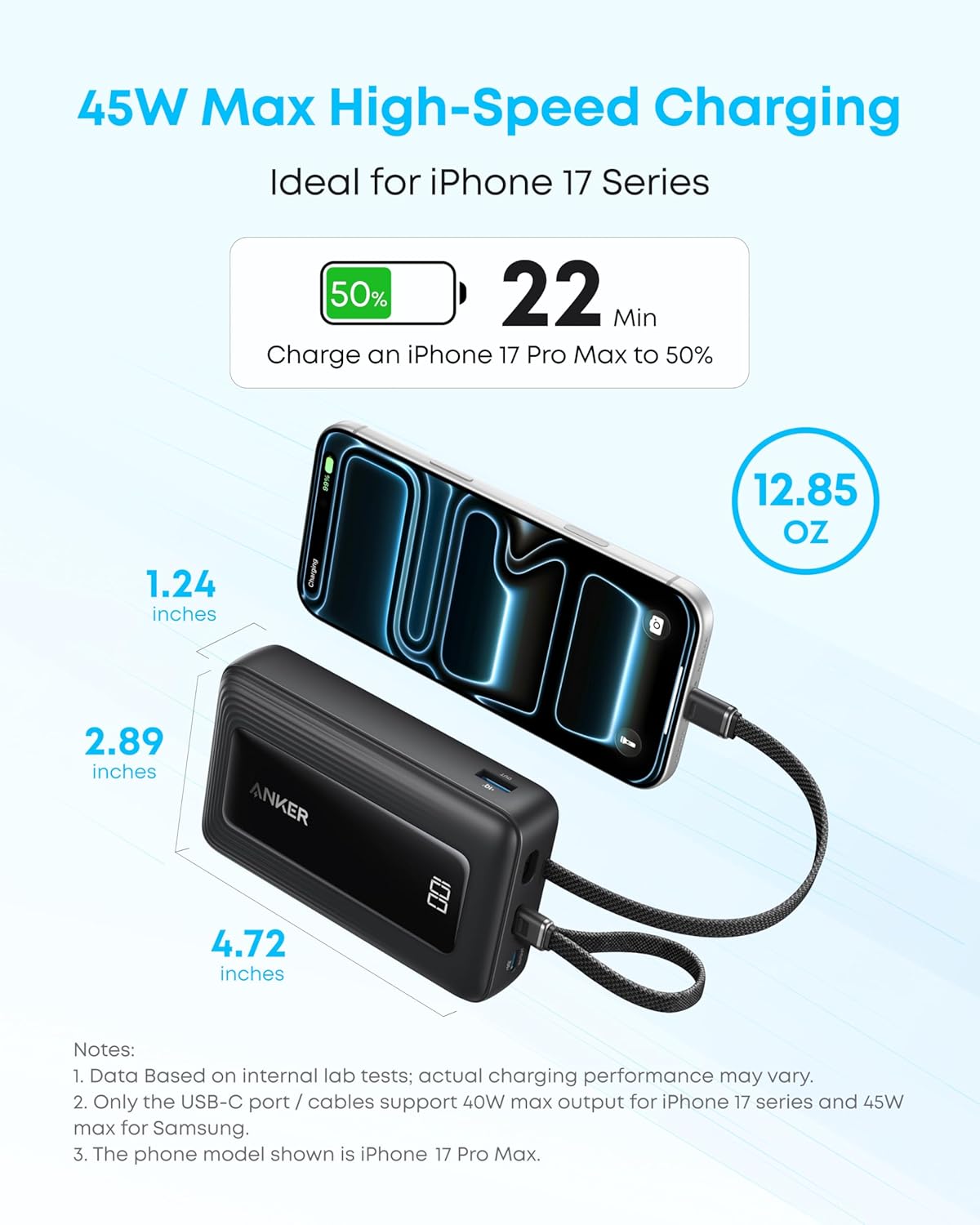 Zolo Schnelllade-Powerbank A110M, USB-C/A Ports, Blue