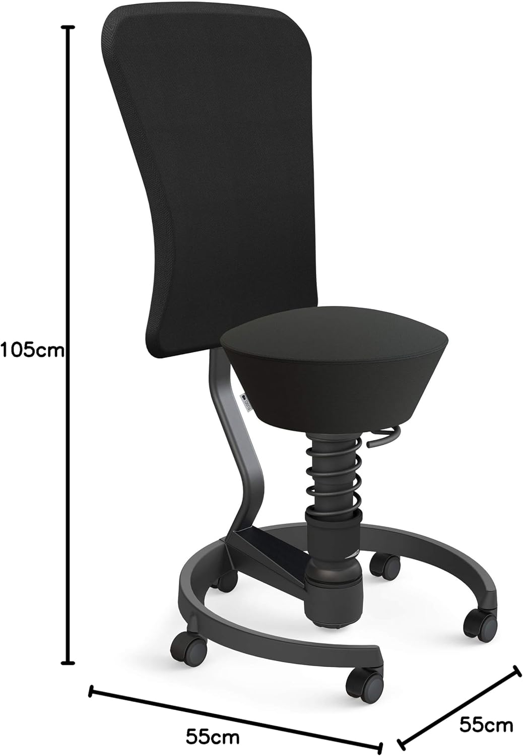 Ergonomischer Swopper mit Rückenlehne, Gestellfarbe - Schwarz Kunstleder Uruguay Sitzfarbe - Schwarz