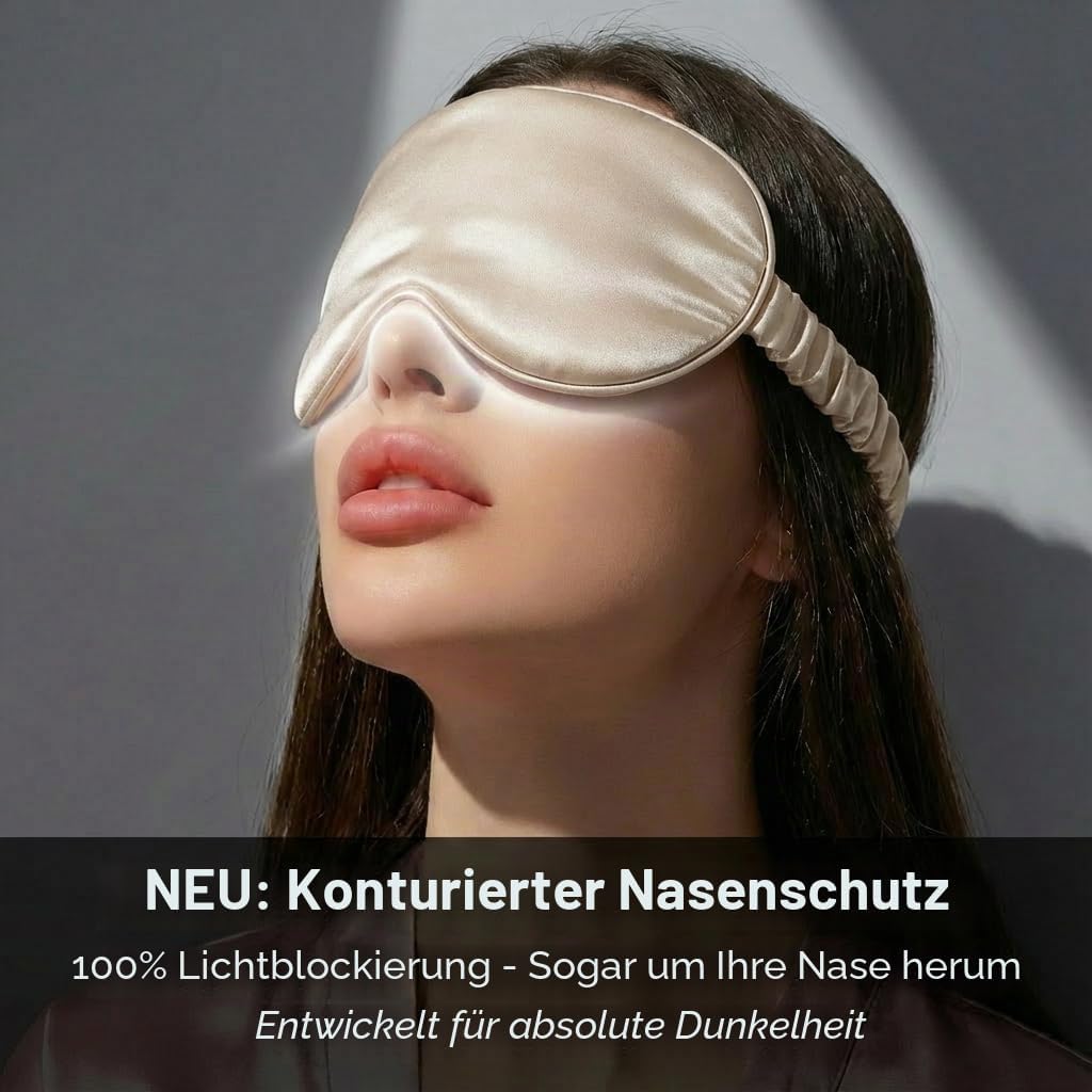 3D Seidenschlafmaske mit Augenmulden, Schwarz/Champagner