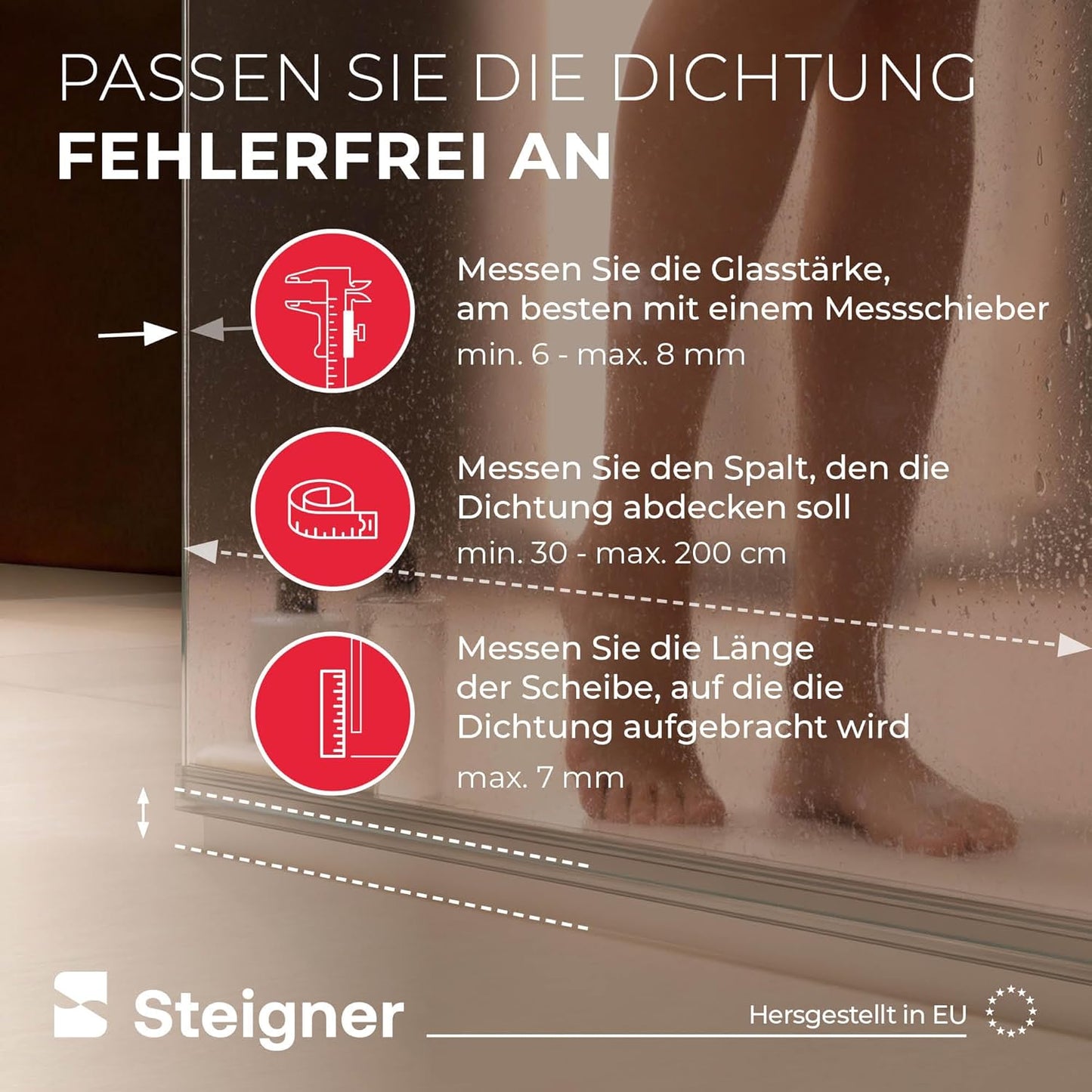 Duschdichtung für Eckeinstieg, UK07 - Gerade für 6mm/ 7mm/ 8mm Länge 110cm