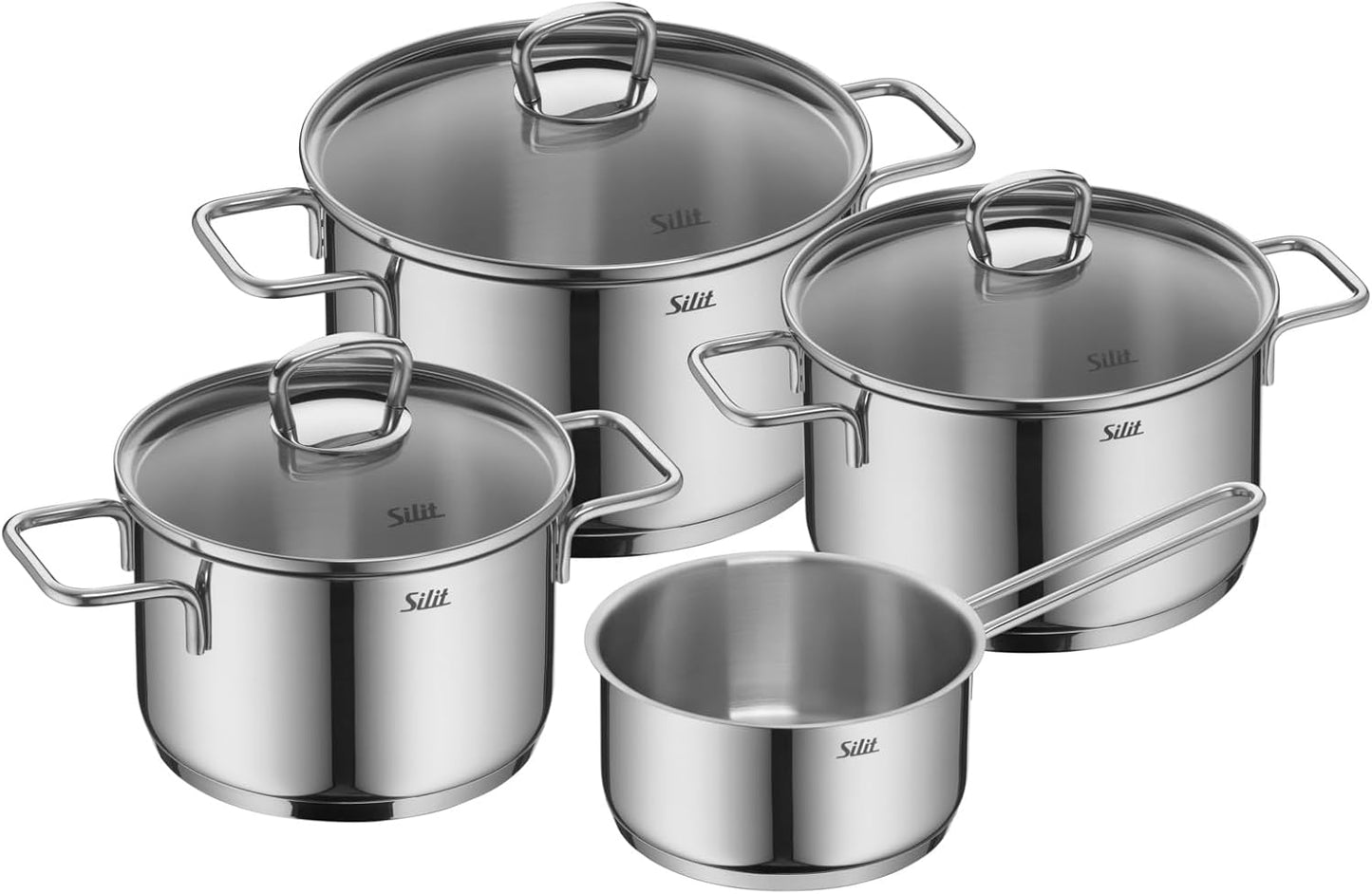 Induktions-Topfset Alicante (4-teilig) mit Glasdeckel, Silit Alicante – Topfset – Stielkasserolle ; 4-teilig