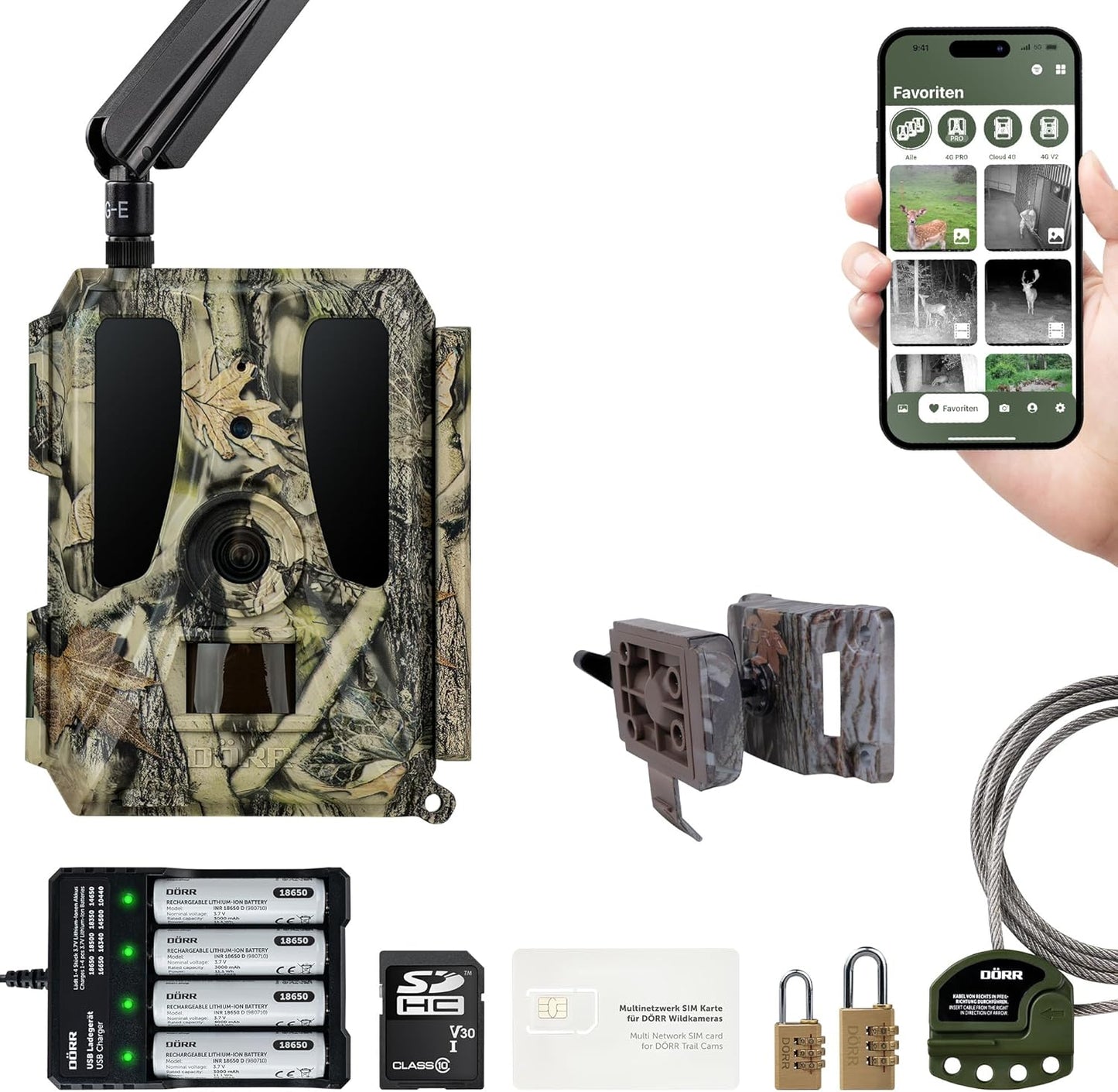 Cloud Pro Wildkamera Starter-Set mit 4G Bildübertragung, 24MP, App, Starter-set 60° Wiederaufladbar 18650