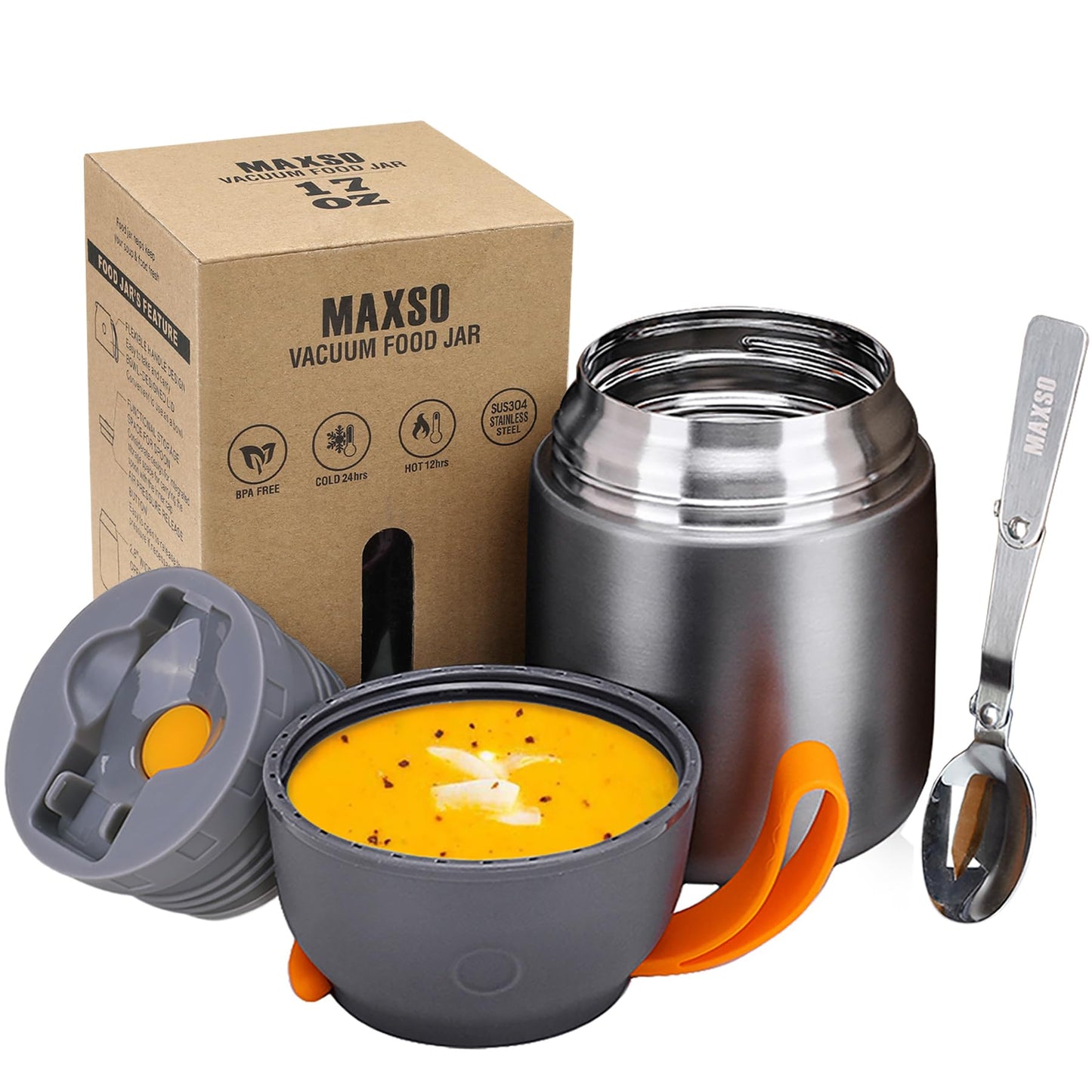 Thermobehälter für Essen, Grau 500 ml