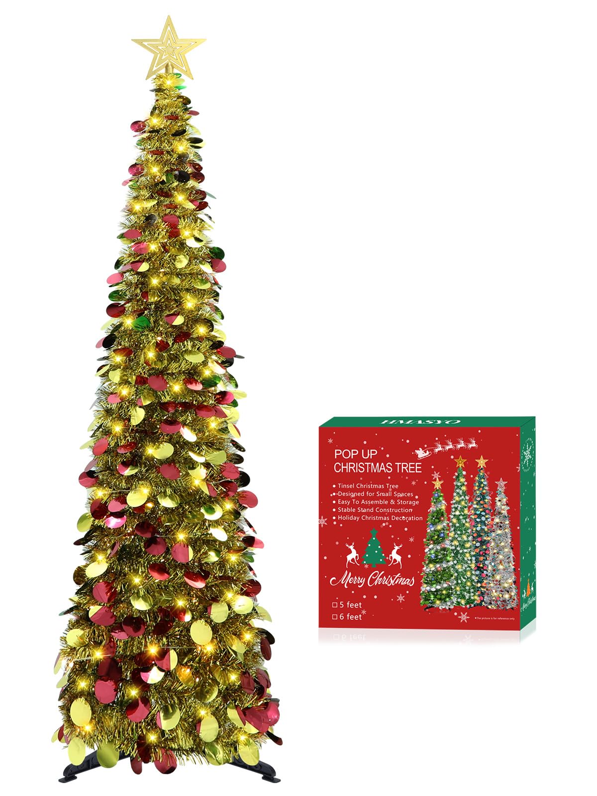 Pop-Up Lametta Weihnachtsbaum, 152.4 cm Buntes Gold