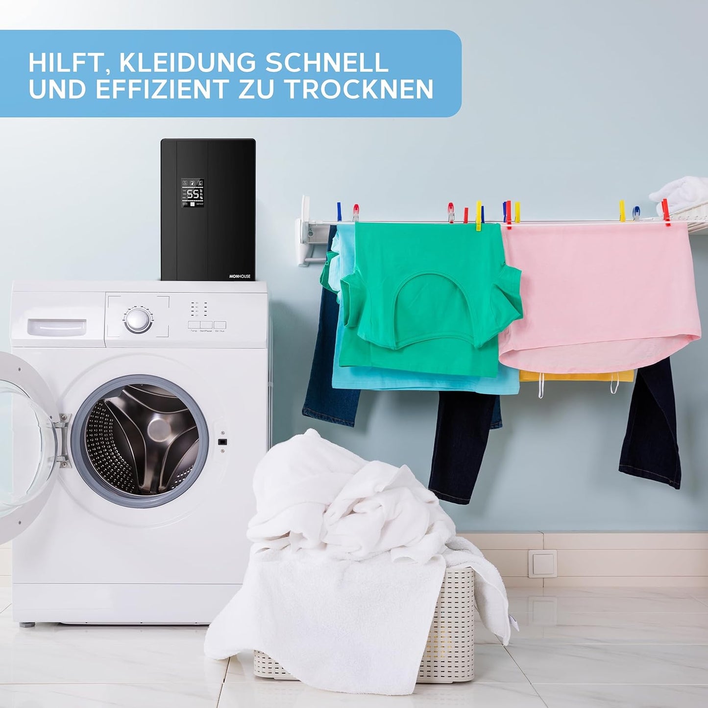 Luftentfeuchter mit Fernbedienung und Timer, 2200ml Schwarz