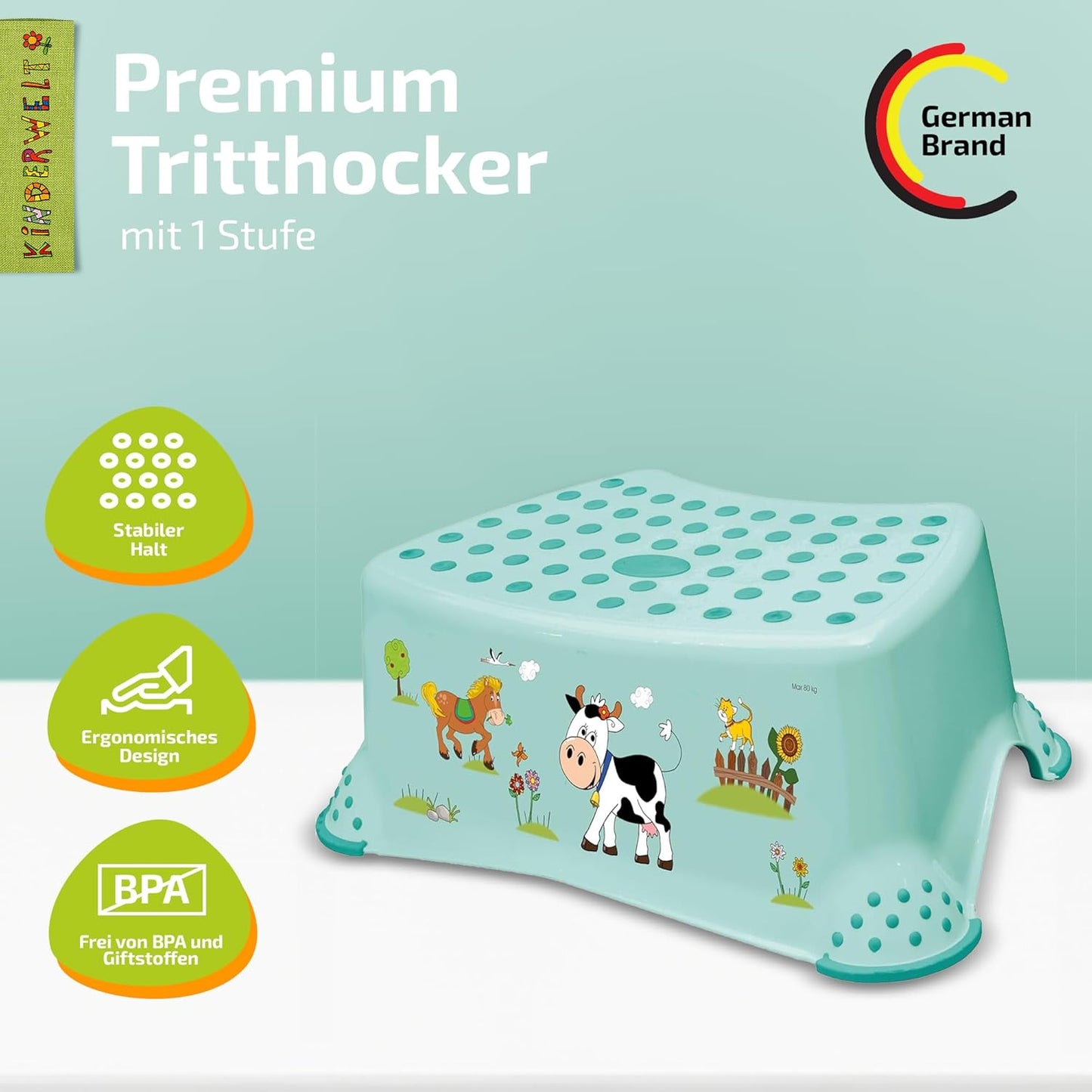 Premium Tritthocker für Kinder ab 18 Monaten, Aquamarin