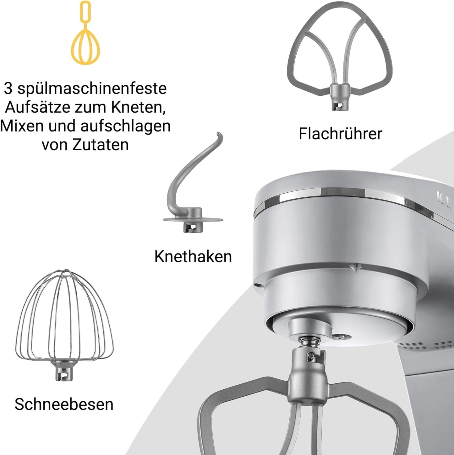Küchenmaschine mit Edelstahl-Rührschüssel, Premium Silber