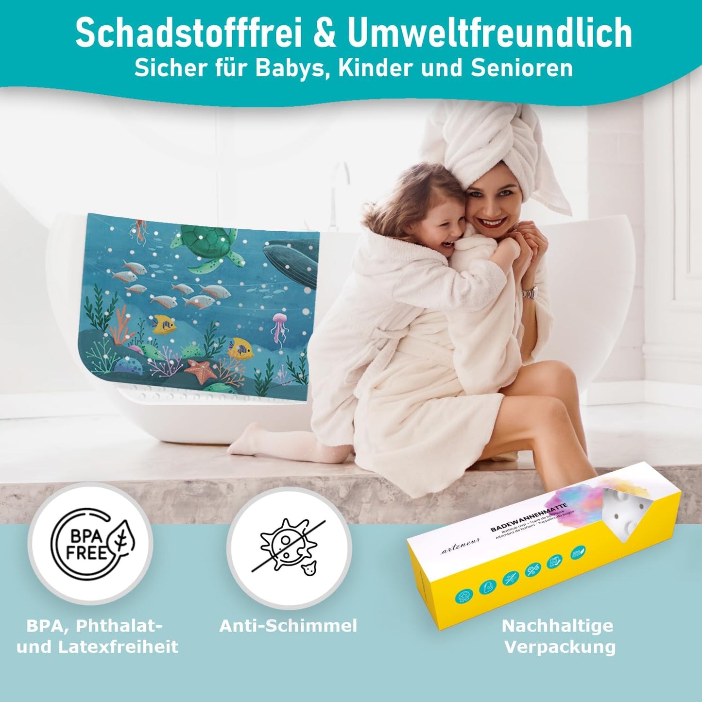 Rutschfeste Badewannenmatte, 100x40 cm, Badewannenmatte Unterwasser