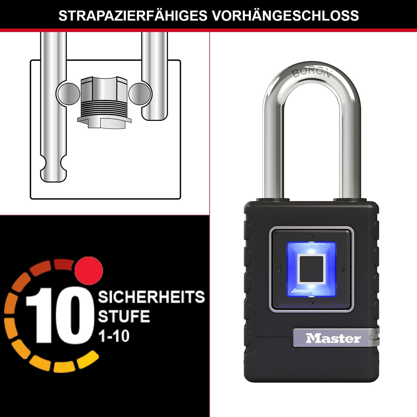 Vorhängeschloss 4901EURDLHCC mit Fingerabdruckerkennung, Medium Bügel + Biometrisch (Fingerabdruck)