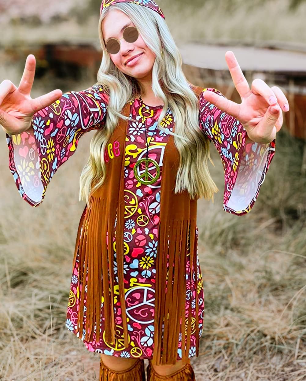 Hippie-Kostüm für Damen, L