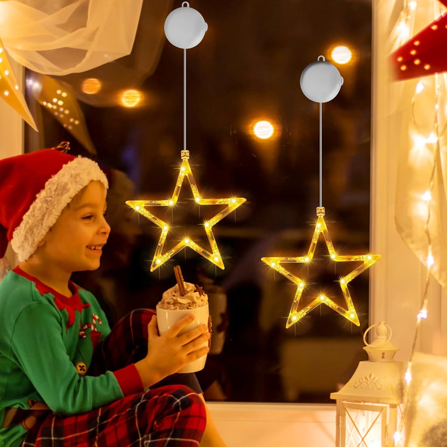 2 Stück LED Sterne Weihnachtsbeleuchtung mit Timer, Warmweiss - Sterne 2 Stück