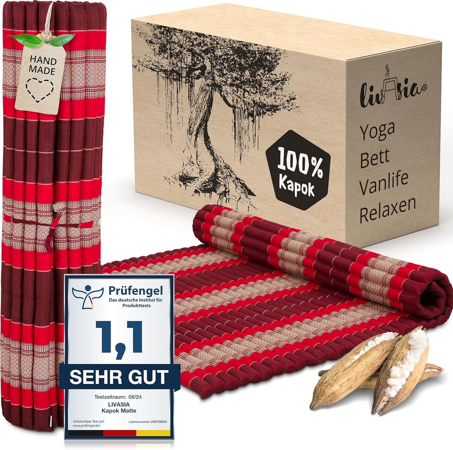 Rollmatratze Gästebett Thaimatte (L-200x145x4,5cm), XL (200 x 145 cm) Rubinrot