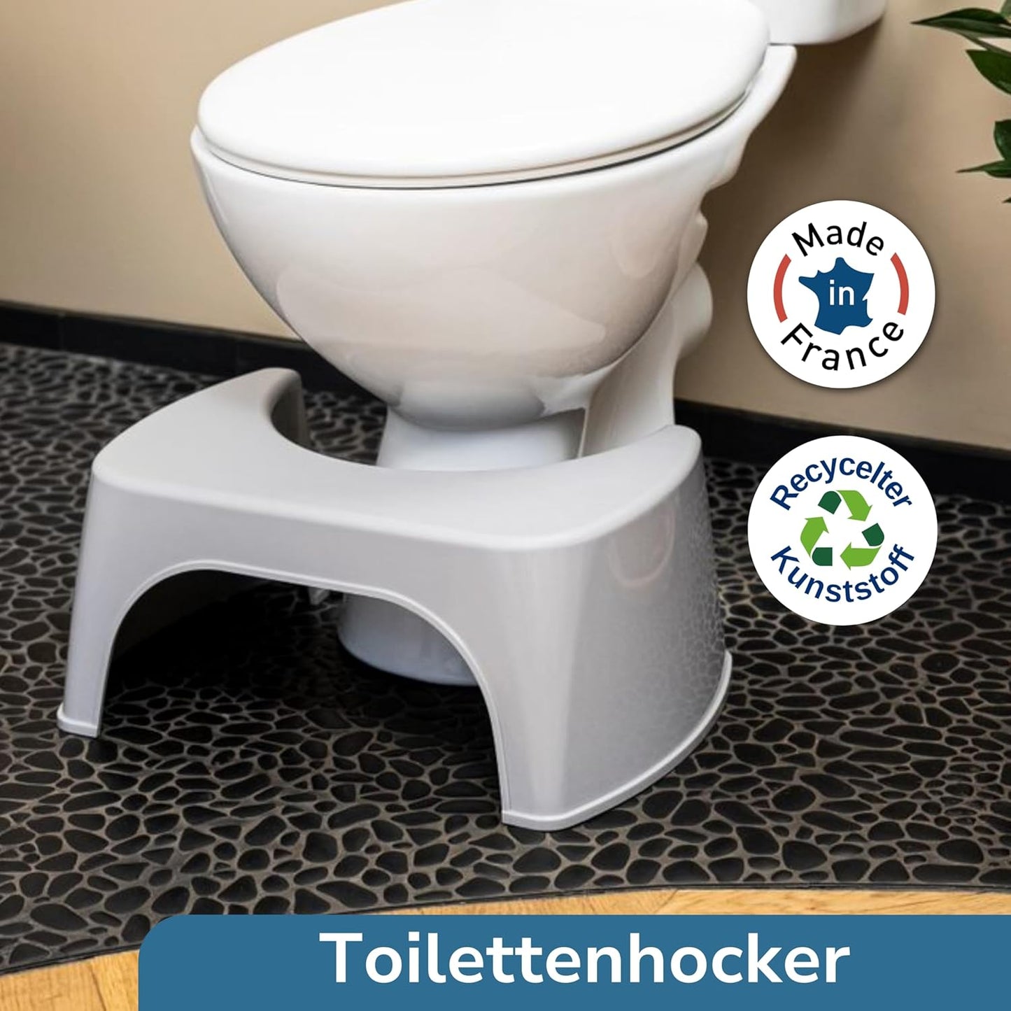 Toilettenhocker aus recyceltem Kunststoff, Grau