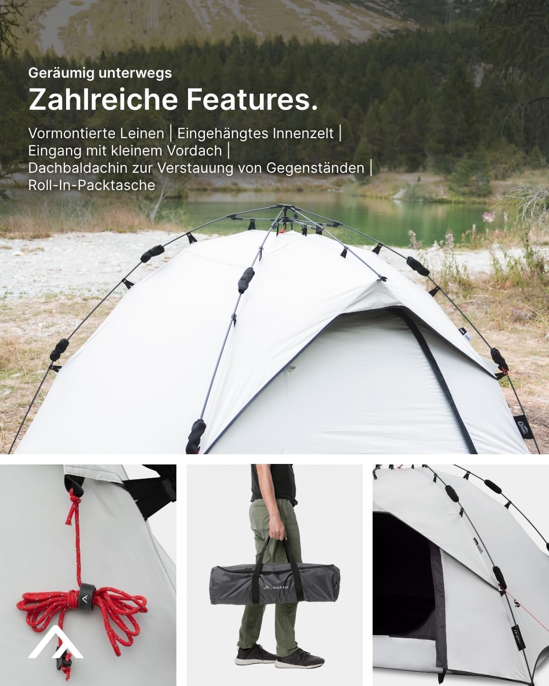 Sekundenzelt für zwei Personen mit Schnellaufbau-System, Dark Series