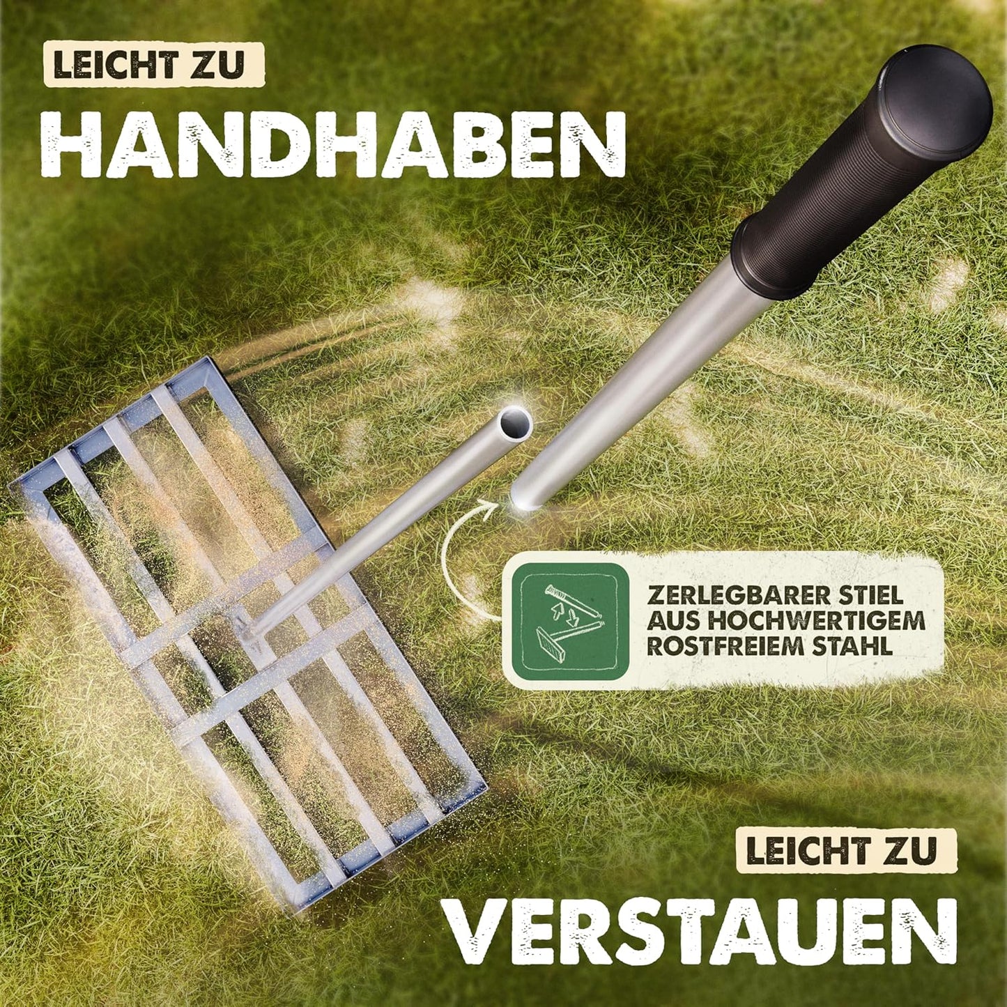 Rasenrakel mit 1,7m Stiel, 75 x 35 cm