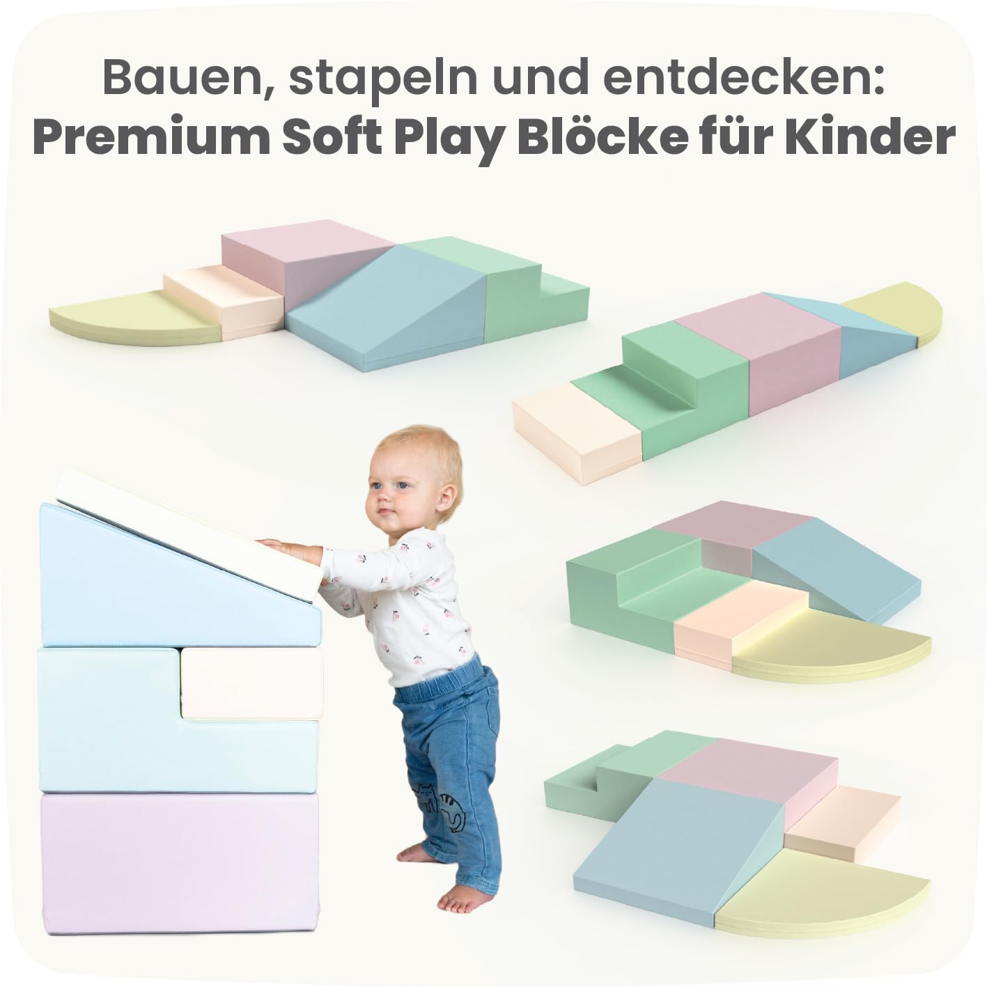 Softbausteine Corner Climber Set für Kleinkinder, Helles Pastell