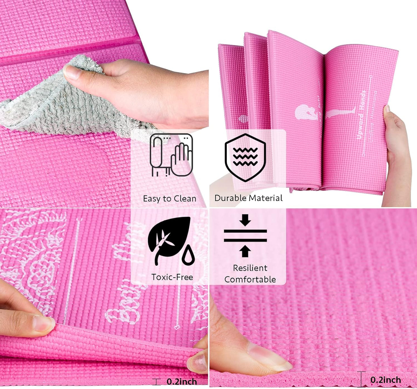 Faltbare Yogamatte mit Stretchband, Rosa