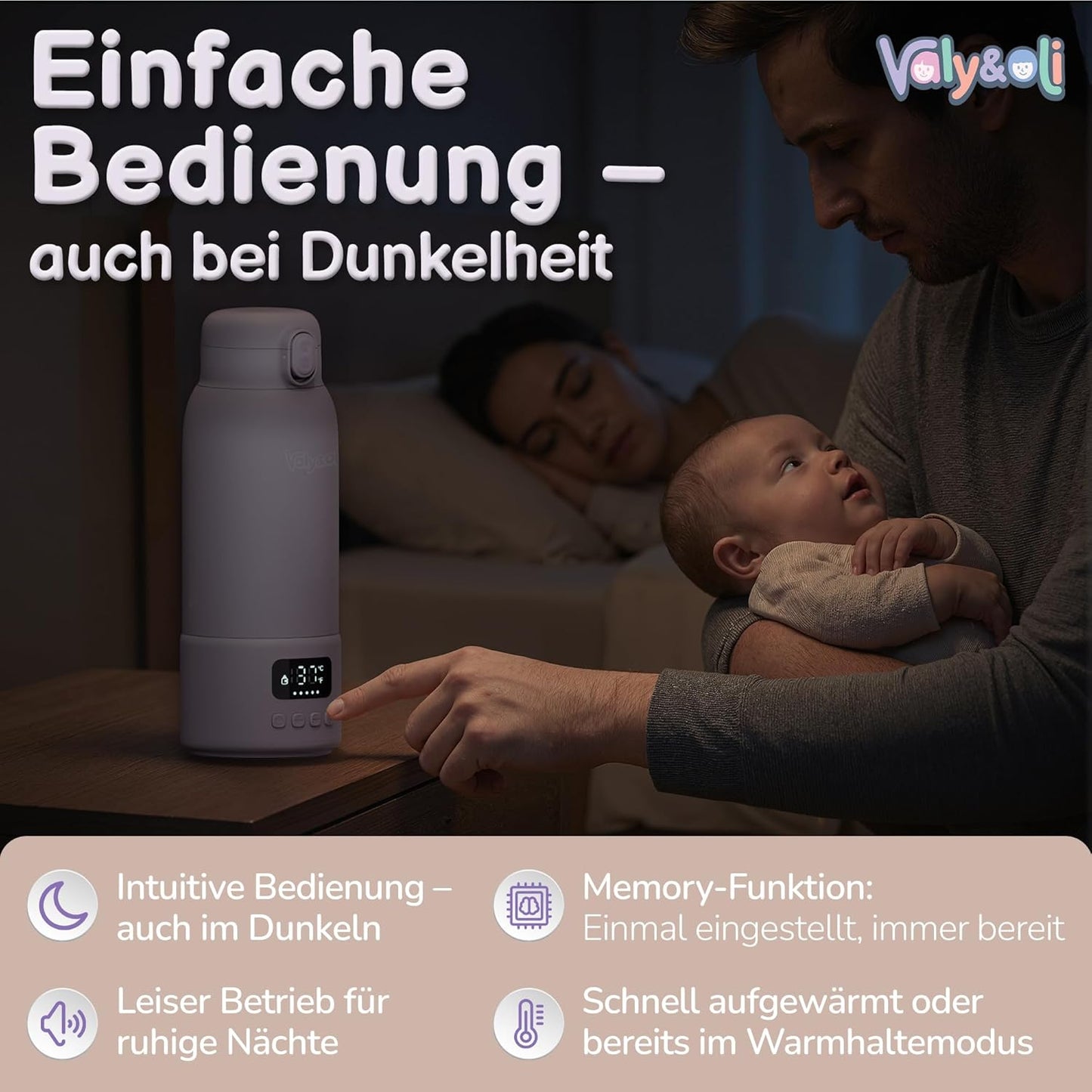 Tragbarer Babyflaschenwärmer mit Akku 16.000mAh, Lavendel-Lila