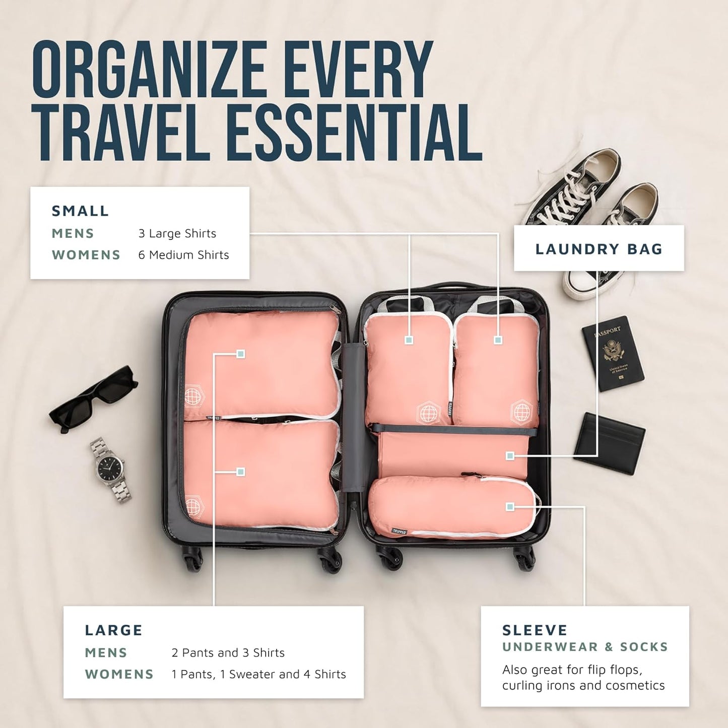 Kompressions-Packwürfel-Set, Dusty Rose 6Piece