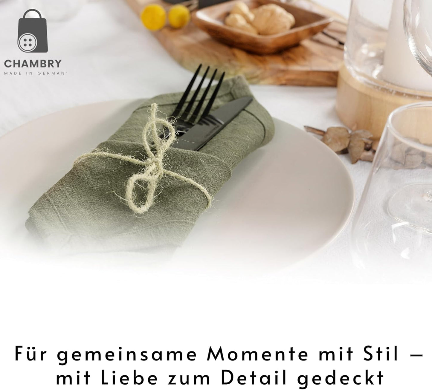 Stoffservietten-Set aus Leinen, Khaki