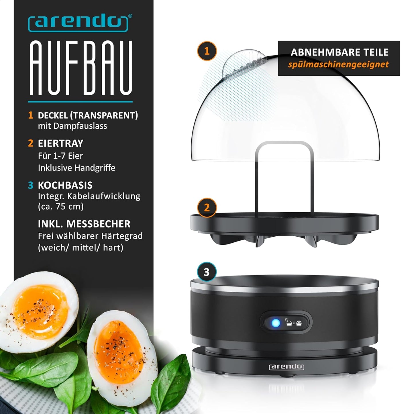 Eierkocher Sevencook mit Warmhaltefunktion, E: Schwarz