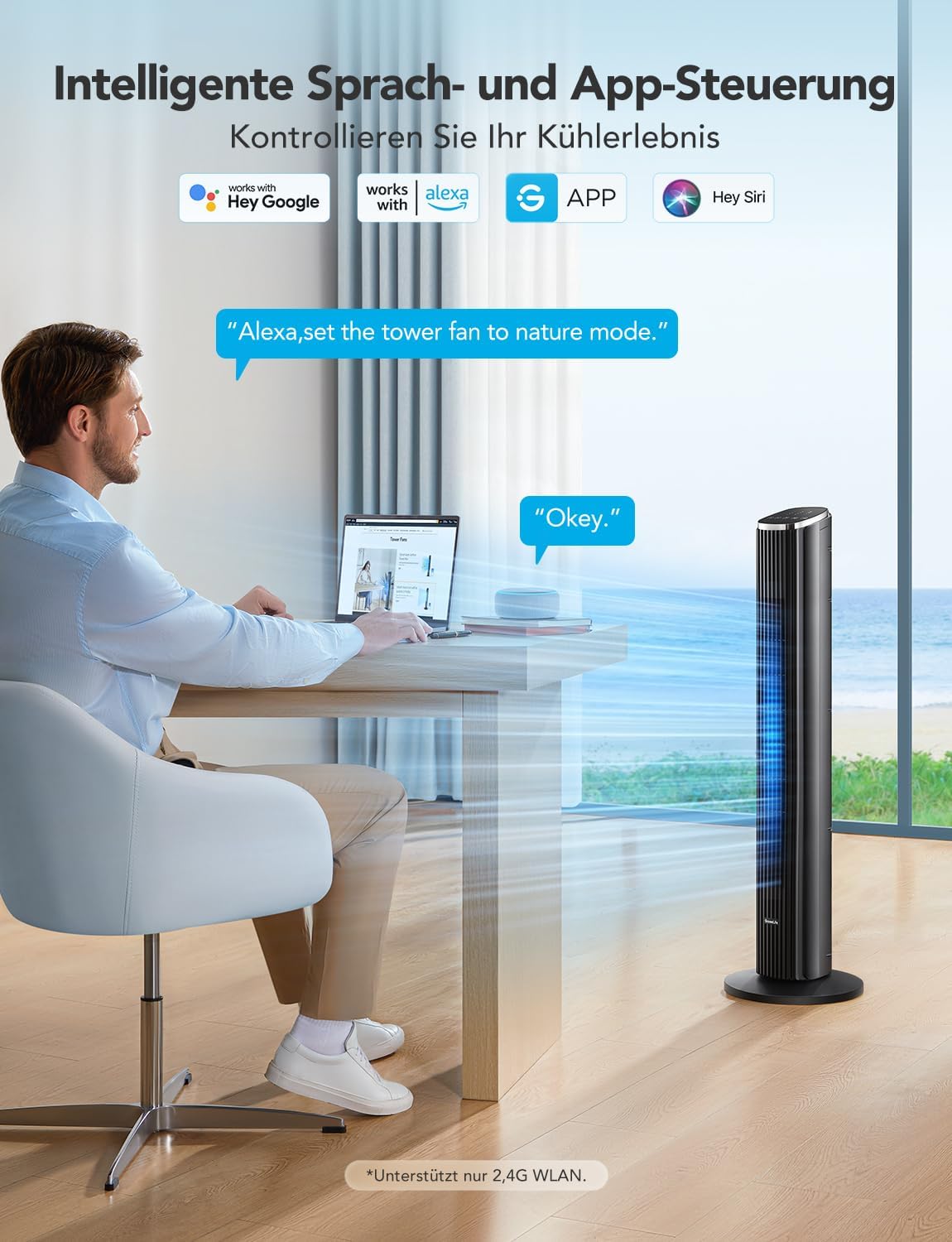 Intelligenter Turmventilator mit App-Steuerung